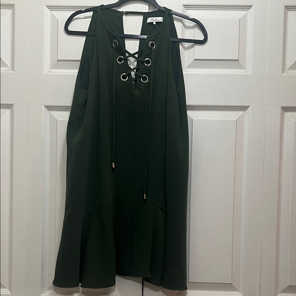 Parker Dark Green Lace-Up Mini Dress